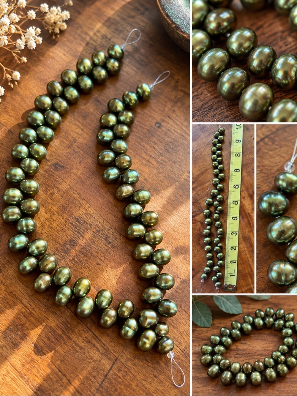 Olive Green Freshwater Pearl Bead Strands